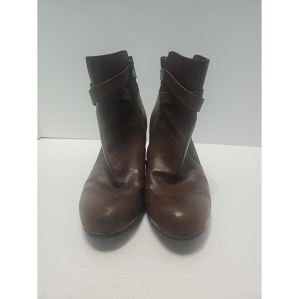 Aerosoles A2 "Invitation" Brown Faux Leather Block Heel Ankle Boots Size 7.5